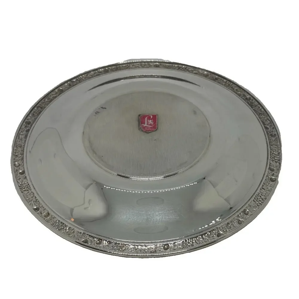 Mid 20th Century Lunt 10 3/4” Round Silver Plated Tray Grape Fruit Edge Design